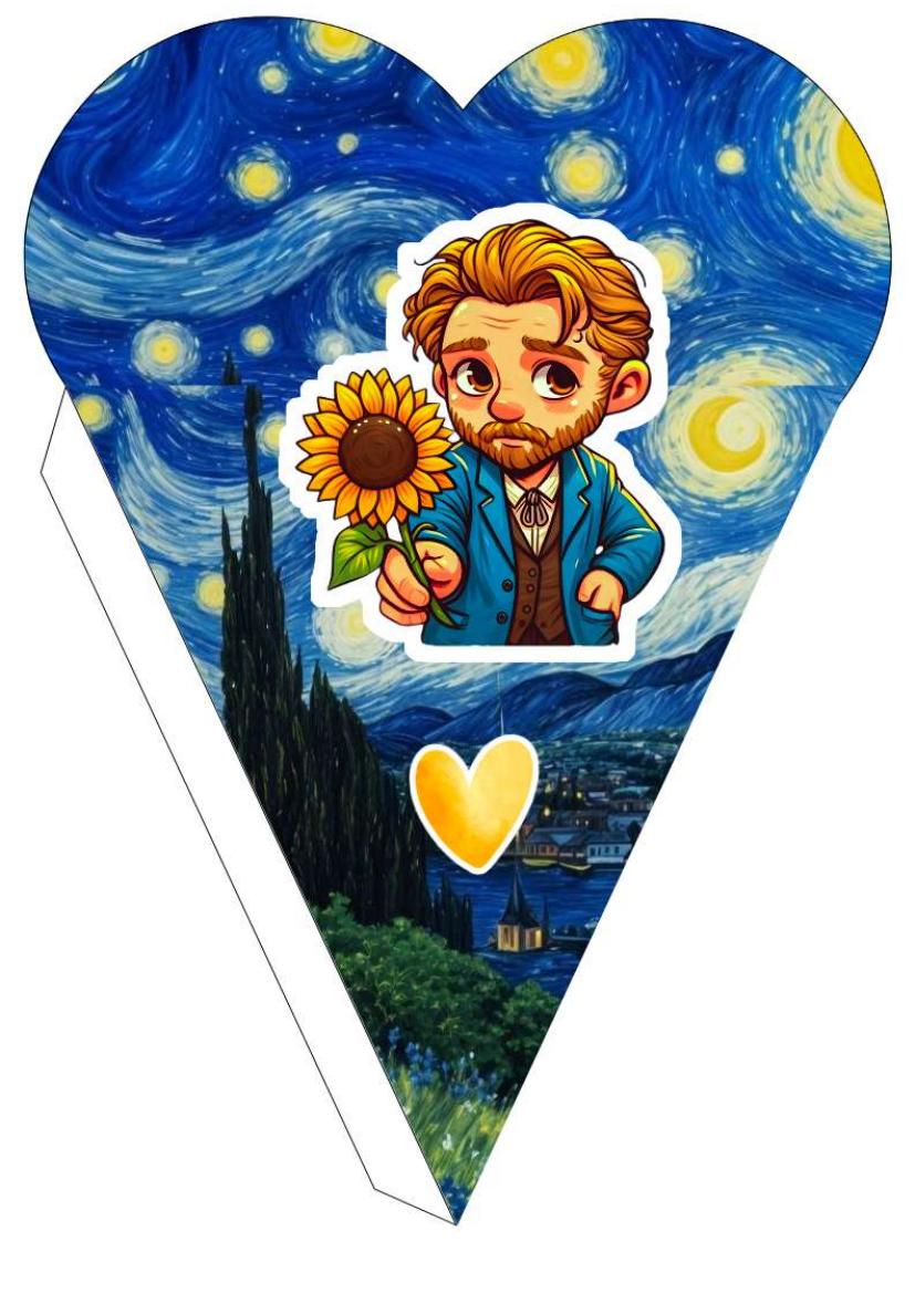 Plantilla de cono corazón estilo noche estrellada con girasol