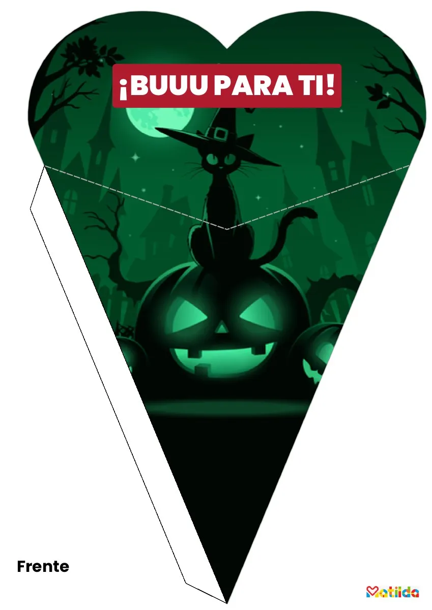Cono de Halloween verde con gato negro