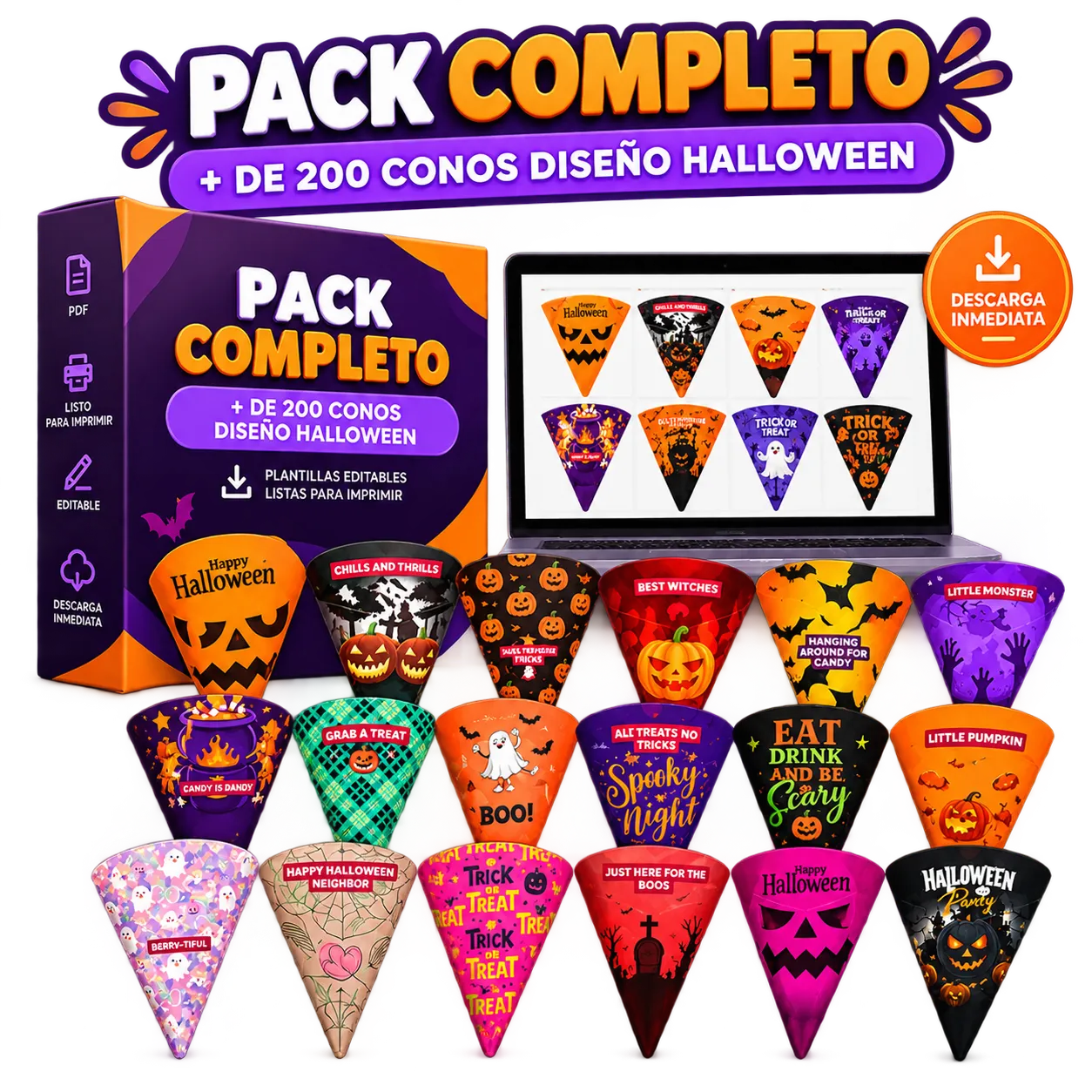 Vista del Pack Completo de conos de Halloween