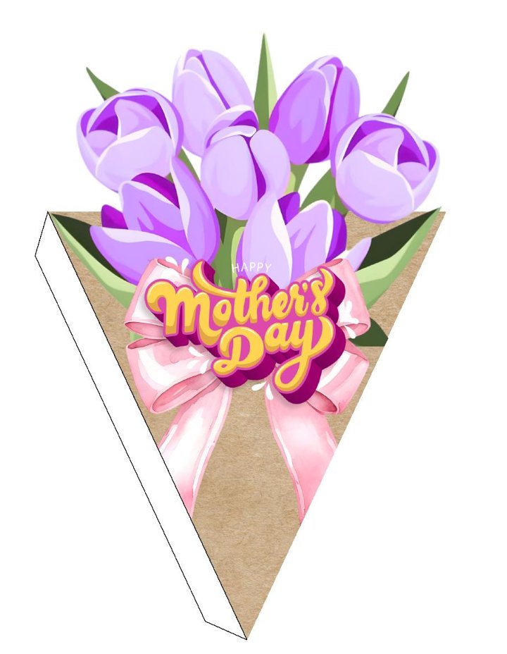 Plantilla de cono corazón ramo de tulipanes Mother's Day