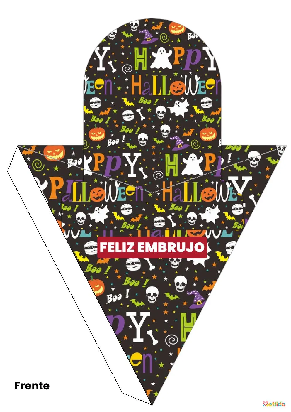 Diseño de cono de Halloween imprimible con detalles festivos