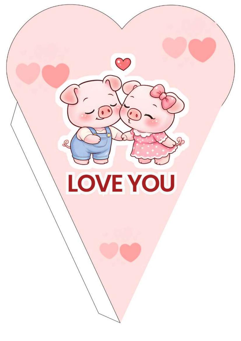 Plantilla de cono corazón rosa de cerditos enamorados Love You