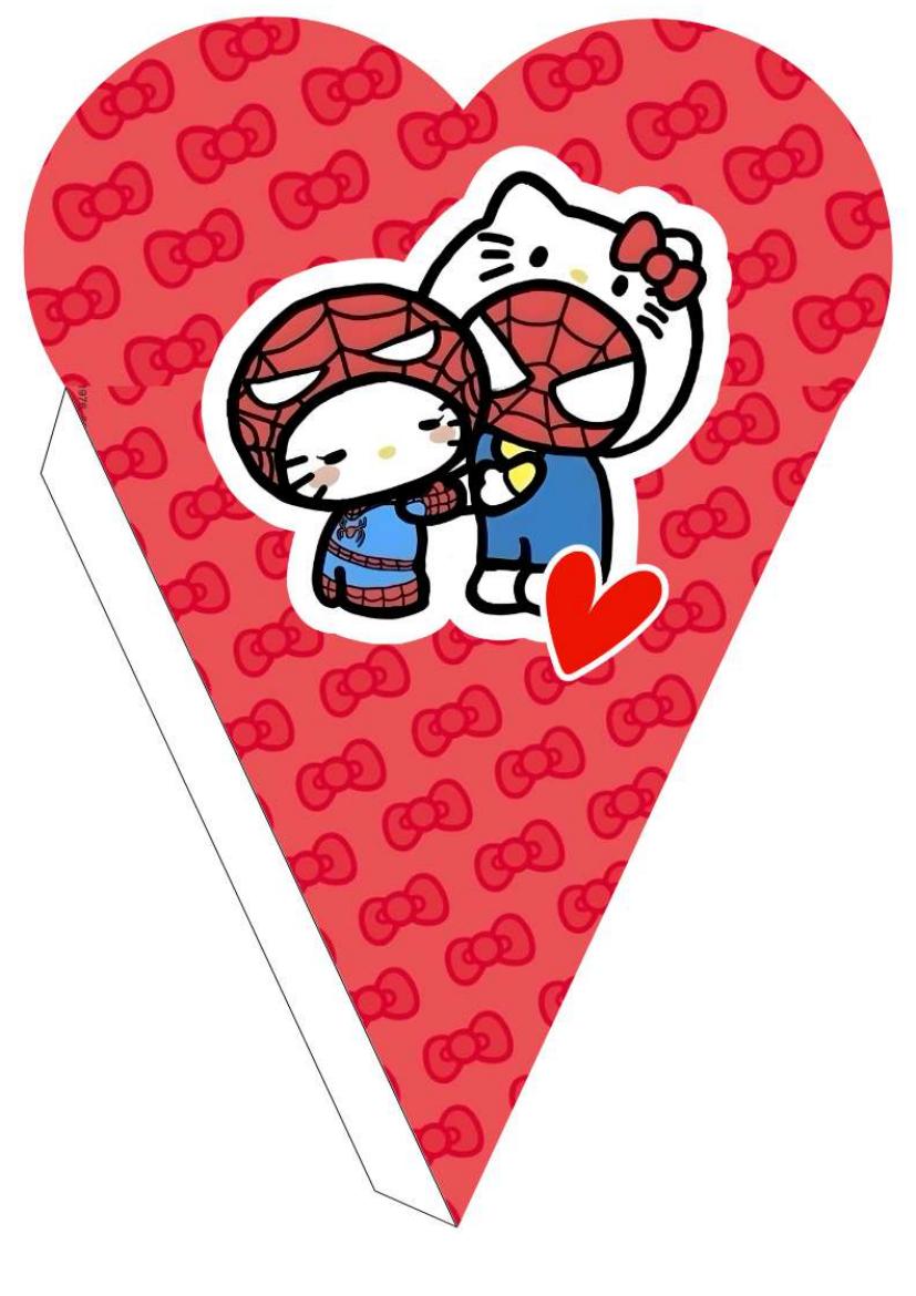 Plantilla de cono corazón rojo con gatita kawaii y lazos