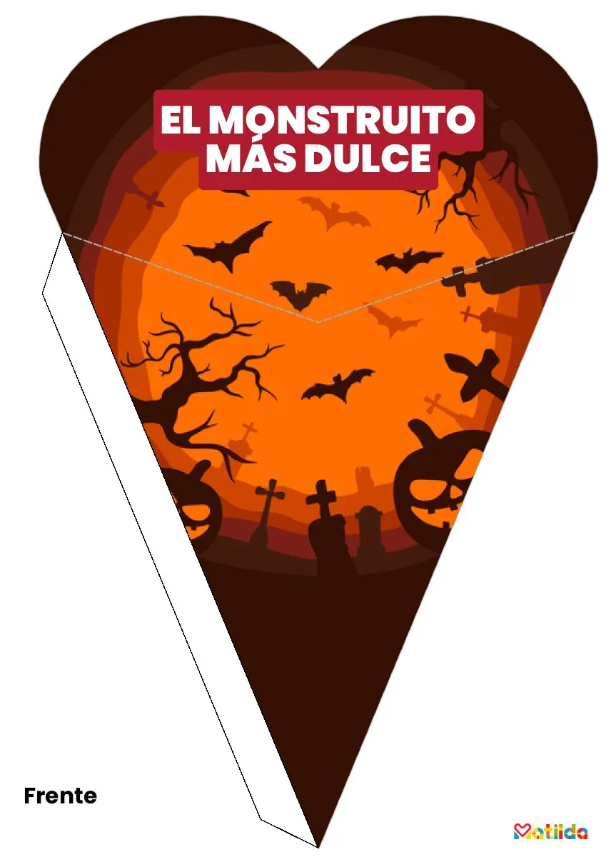 Cono de Halloween naranja con murciélagos