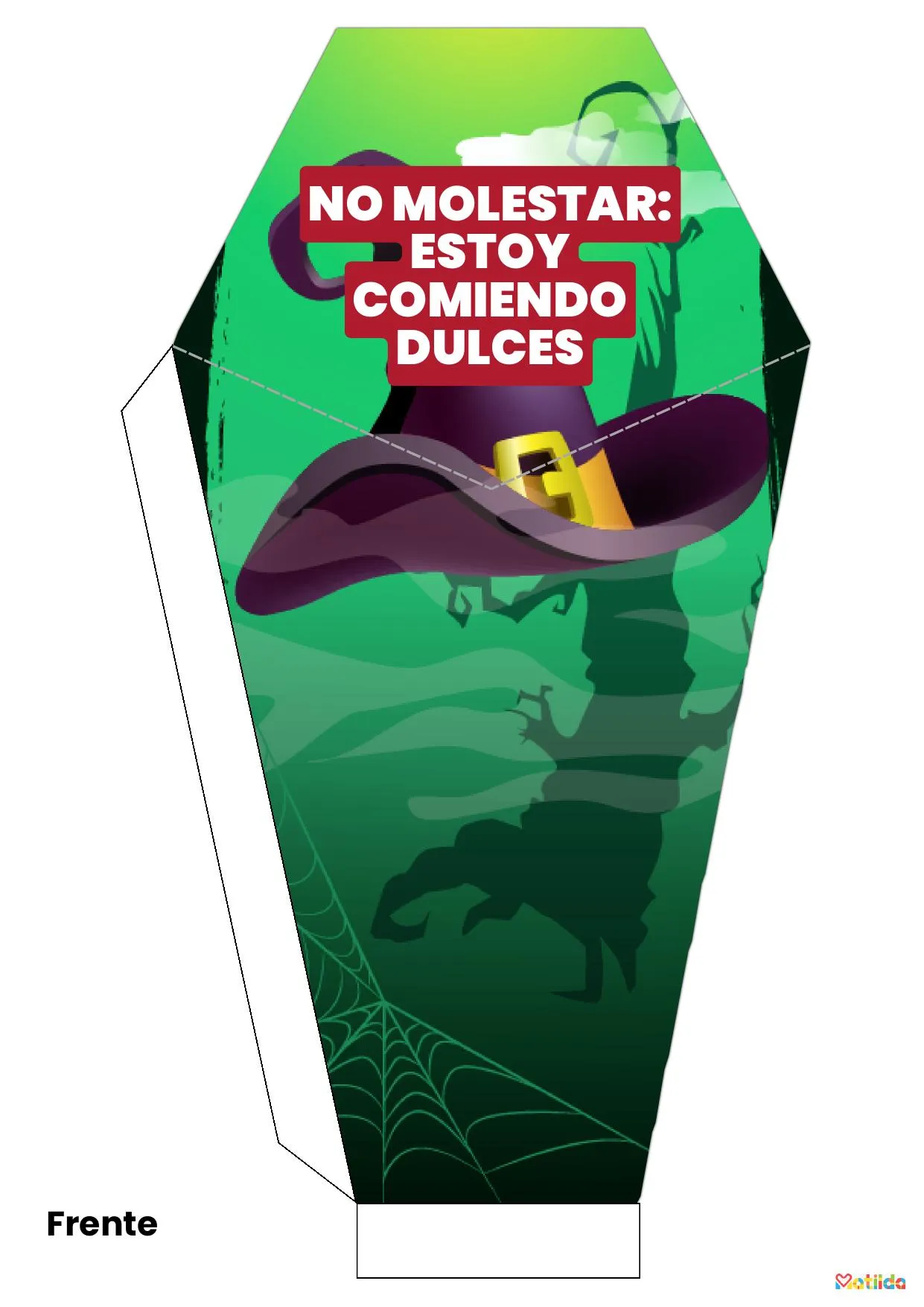 Cono ataúd verde con sombrero de bruja: No molestar, estoy comiendo dulces