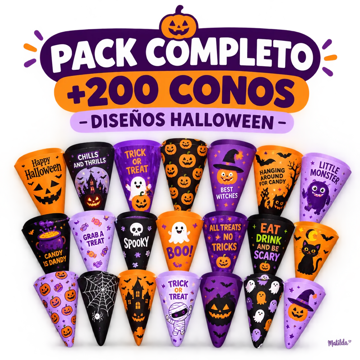 Pack Completo: más de 200 conos de Halloween en distintos diseños