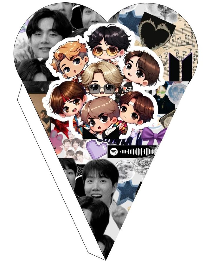 Plantilla de cono corazón K-pop con grupo musical y collage