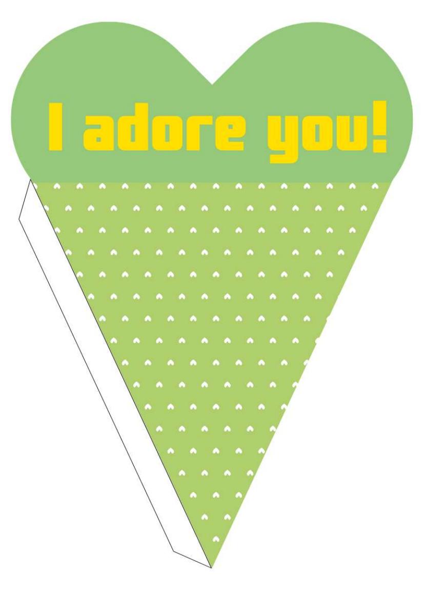 Plantilla de cono corazón verde con mensaje I adore you