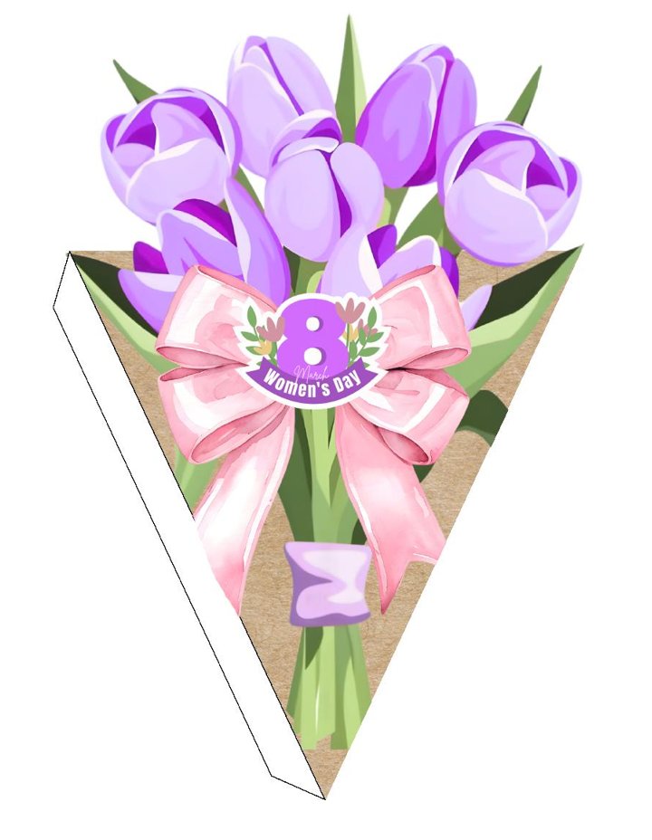 Plantilla de cono corazón ramo de tulipanes para el 8 de marzo