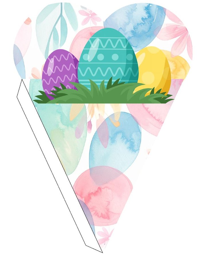 Plantilla de cono corazón de Pascua con huevos en acuarela