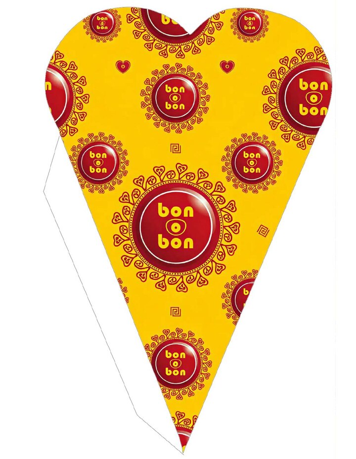 Plantilla de cono corazón amarillo con mandalas y bombones