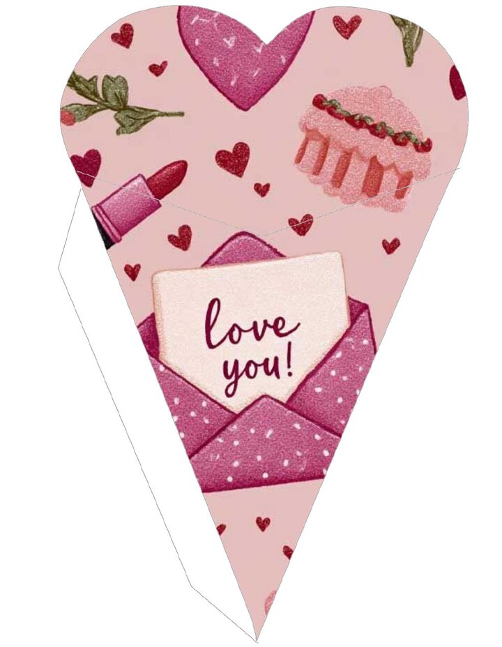 Plantilla de cono corazón romántico rosa con sobre Love You