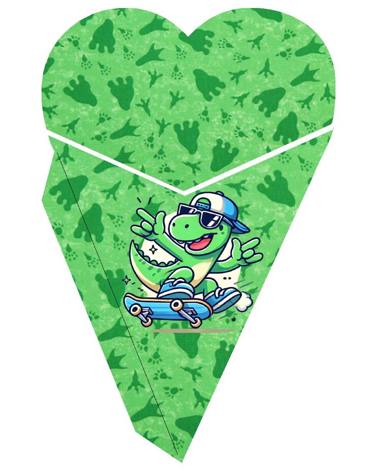Plantilla de cono corazón de dinosaurio skater verde