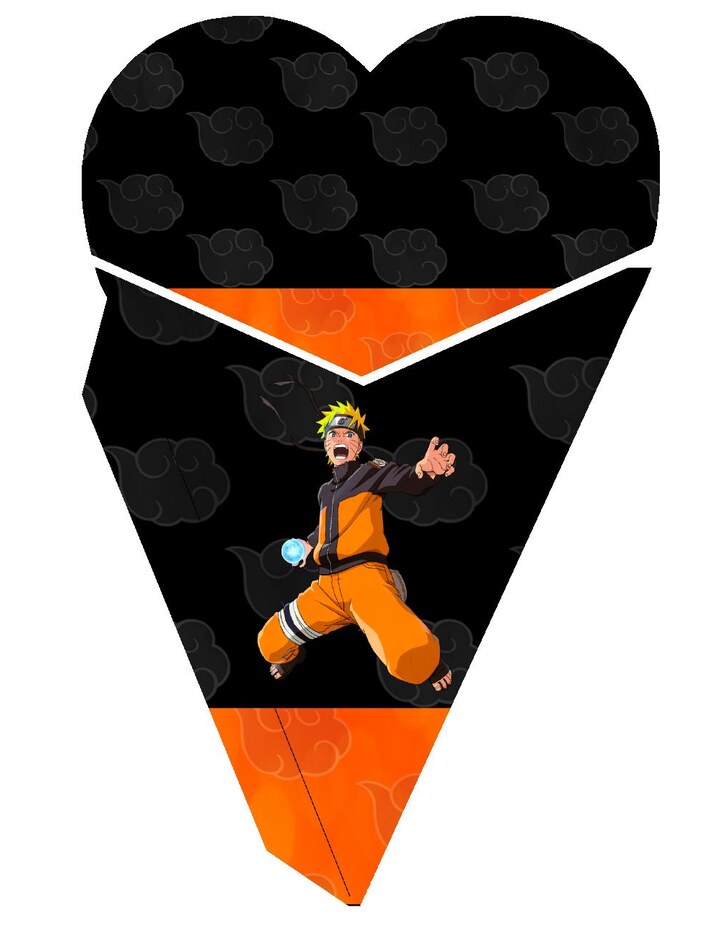 Plantilla de cono corazón estilo anime ninja naranja y negro
